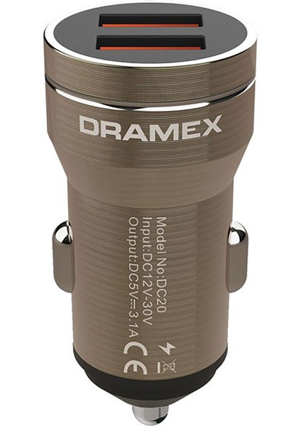 DC20B 3.1A 2xusb-A Çıkışlı Hızlı Araç Şarj Cihazı - Metalik Kahverengi