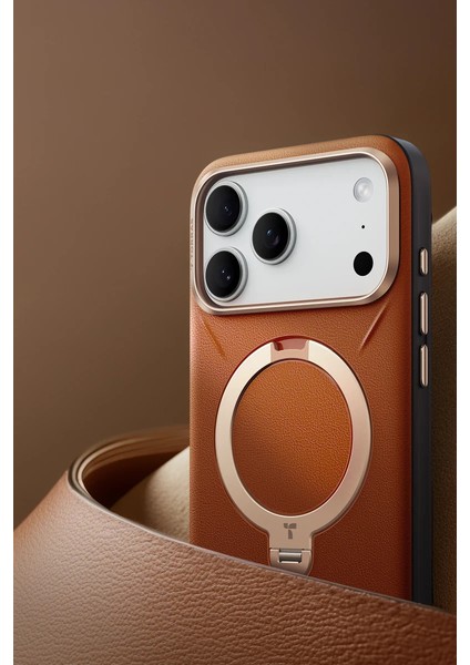 Apple iPhone 17 Pro Max O Stand Spin Vegskin Serisi Magsafe Kılıf - Kahverengi modelleri
