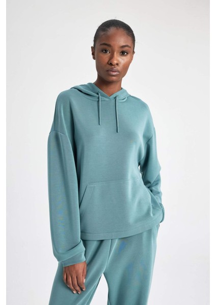 Fit Oversize Geniş Kalıp Modal Kapüşonlu Kanguru Cepli Sporcu Sweatshirt B5206AX24SP