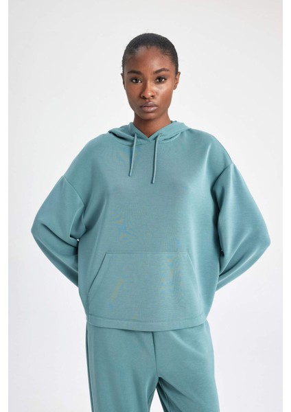 Fit Oversize Geniş Kalıp Modal Kapüşonlu Kanguru Cepli Sporcu Sweatshirt B5206AX24SP