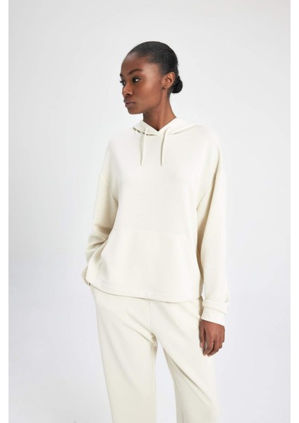 Fit Oversize Geniş Kalıp Modal Kapüşonlu Kanguru Cepli Sporcu Sweatshirt B5206AX24SP