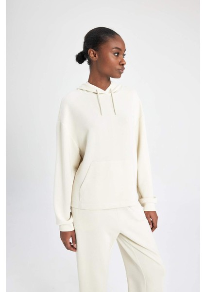 Fit Oversize Geniş Kalıp Modal Kapüşonlu Kanguru Cepli Sporcu Sweatshirt B5206AX24SP