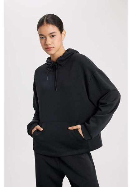 Fit Oversize Geniş Kalıp Premium Kapüşonlu Kanguru Cepli Sporcu Modal Sweatshirt