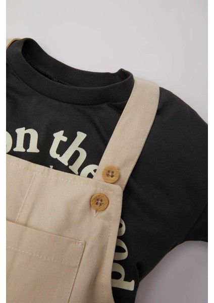 Erkek Bebek 2'li Takım Bisiklet Yaka Baskılı Kısa Kollu Tişört Salopet B8079A524SM