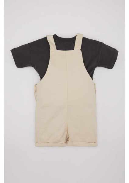 Erkek Bebek 2'li Takım Bisiklet Yaka Baskılı Kısa Kollu Tişört Salopet B8079A524SM