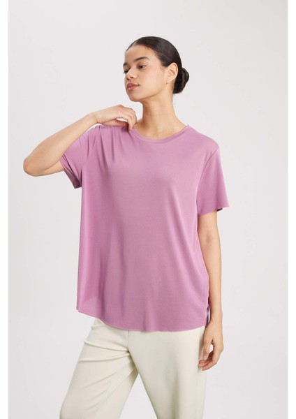 Fit Oversize Modal Bisiklet Yaka Sporcu Kısa Kollu Tişört