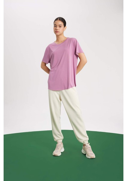 Fit Oversize Modal Bisiklet Yaka Sporcu Kısa Kollu Tişört