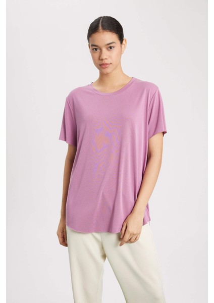 Fit Oversize Modal Bisiklet Yaka Sporcu Kısa Kollu Tişört