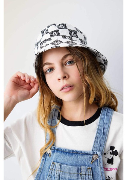 Kız Çocuk Disney Mickey & Minnie Desenli Gabardin Bucket Şapka C0596A824SM
