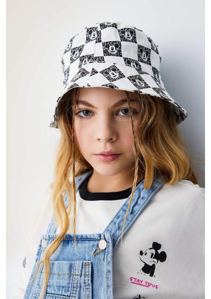 Kız Çocuk Disney Mickey & Minnie Desenli Gabardin Bucket Şapka C0596A824SM