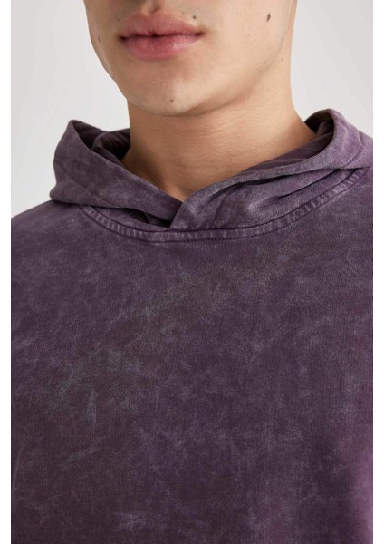 Regular Fit Kapüşonlu Yıkamalı Soluk Efektli Basic Düz Sweatshirt B9220AX23WN