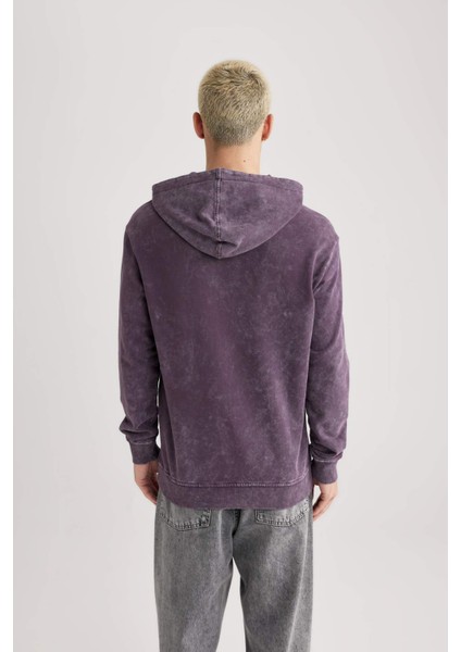 Regular Fit Kapüşonlu Yıkamalı Soluk Efektli Basic Düz Sweatshirt B9220AX23WN