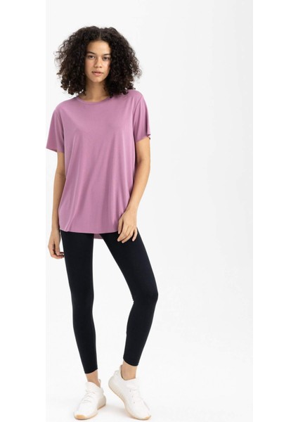 Fit Oversize Modal Bisiklet Yaka Sporcu Kısa Kollu Tişört