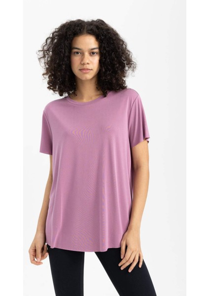 Fit Oversize Modal Bisiklet Yaka Sporcu Kısa Kollu Tişört