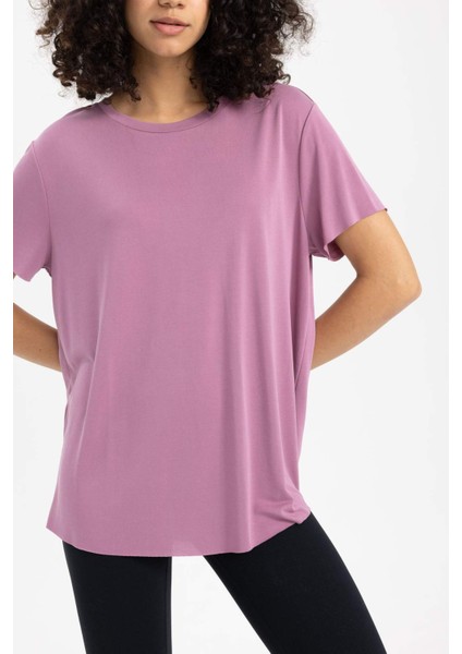 Fit Oversize Modal Bisiklet Yaka Sporcu Kısa Kollu Tişört