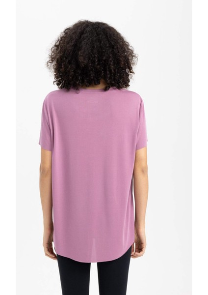 Fit Oversize Modal Bisiklet Yaka Sporcu Kısa Kollu Tişört