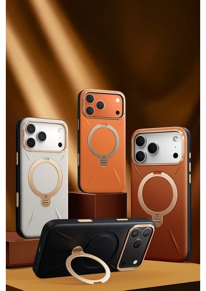 Apple iPhone 17 Pro Max O Stand Spin Vegskin Serisi Magsafe Kılıf - Gri