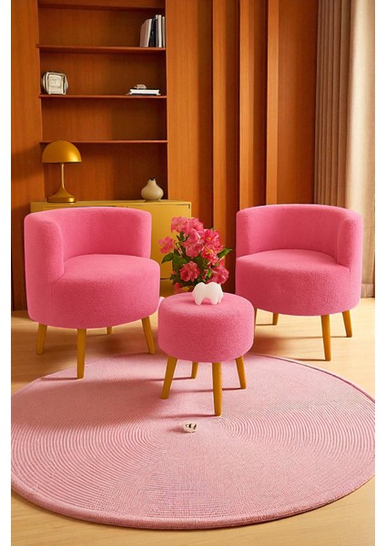 Manolya Berjer Seti Ikili Koltuk ve Puf Takımı Oturma Odası Balkon Alon Ofis 3'lü Takım