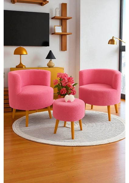 Manolya Berjer Seti Ikili Koltuk ve Puf Takımı Oturma Odası Balkon Alon Ofis 3'lü Takım modelleri