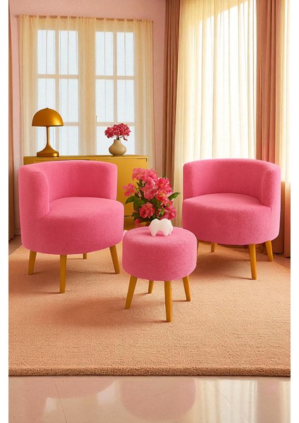 Manolya Berjer Seti Ikili Koltuk ve Puf Takımı Oturma Odası Balkon Alon Ofis 3'lü Takım fırsatları