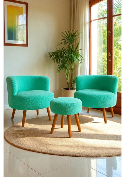 Manolya Berjer Seti Ikili Koltuk ve Puf Takımı Oturma Odası Balkon Alon Ofis 3'lü Takım modelleri