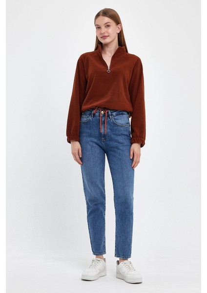 Süperlife Kadın Rahat Kalıp Softech Polar Yarım Fermuarlı Sweatshırt SPR24PWK99