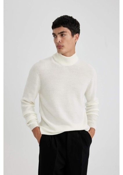 Standart Fit Normal Kesim Balıkçı Yaka Basic Düz Triko Kazak B9708AX24SP