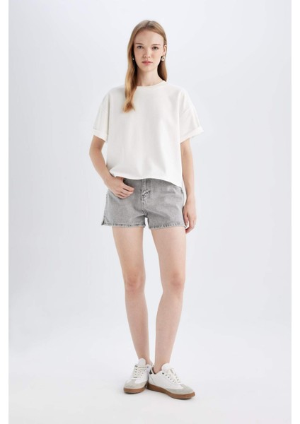 Mom Fit Yüksek Bel Jean Şort C0689AX24HS