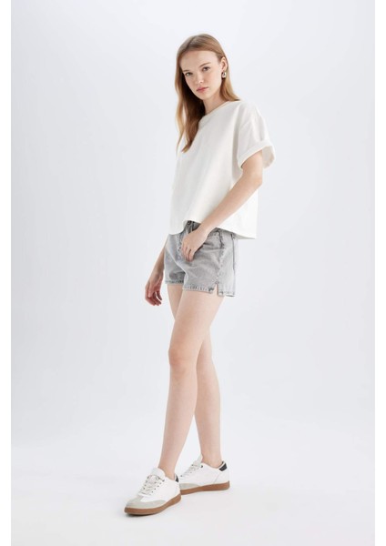 Mom Fit Yüksek Bel Jean Şort C0689AX24HS