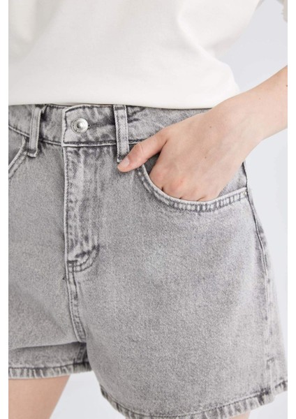 Mom Fit Yüksek Bel Jean Şort C0689AX24HS