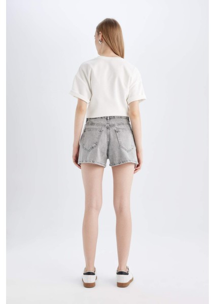 Mom Fit Yüksek Bel Jean Şort C0689AX24HS