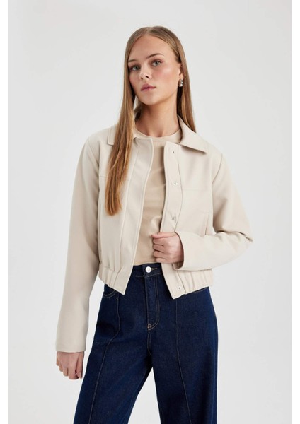 Polo Yaka Düz Çıtçıtlı Mevsimlik Bomber Mont Ceket B8601AX24SP