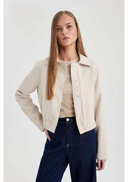 Polo Yaka Düz Çıtçıtlı Mevsimlik Bomber Mont Ceket B8601AX24SP