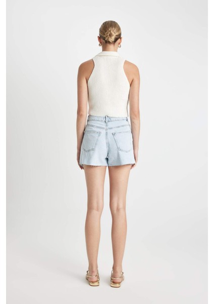 Mom Fit Yüksek Bel Paça Ucu Kesik Jean Şort C0680AX24HS