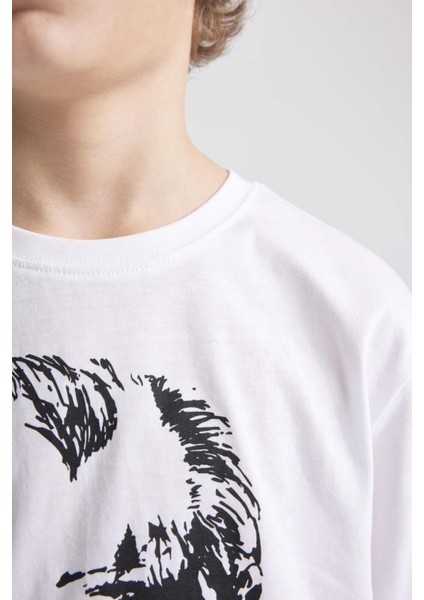 Erkek Çocuk Bisiklet Yaka Atatürk Baskılı Kısa Kollu Beyaz Tişört B6938A824SM