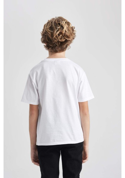 Erkek Çocuk Bisiklet Yaka Atatürk Baskılı Kısa Kollu Beyaz Tişört B6938A824SM