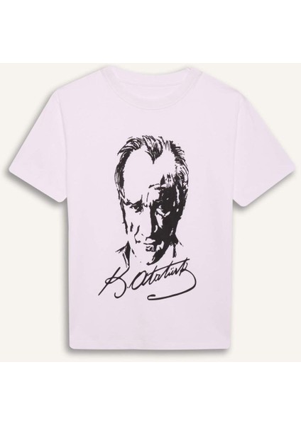 Erkek Çocuk Bisiklet Yaka Atatürk Baskılı Kısa Kollu Beyaz Tişört B6938A824SM