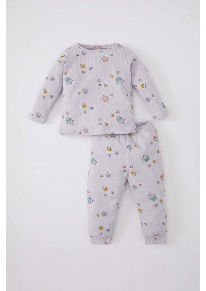 Kız Bebek Yıldız Desenli Uzun Kollu Waffle Pijama Takımı C0660A524SP