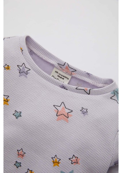 Kız Bebek Yıldız Desenli Uzun Kollu Waffle Pijama Takımı C0660A524SP