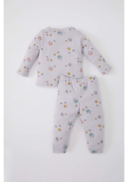 Kız Bebek Yıldız Desenli Uzun Kollu Waffle Pijama Takımı C0660A524SP