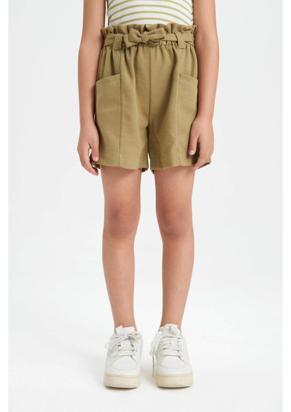 Kız Çocuk Cepli Paperbag Şort