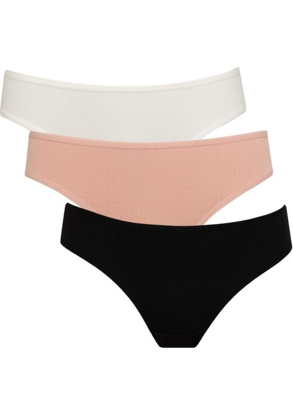 Ribana 3'lü Paketli Basic Düz Brazilian Slip Külot-Fall in Love A3474AX24SM
