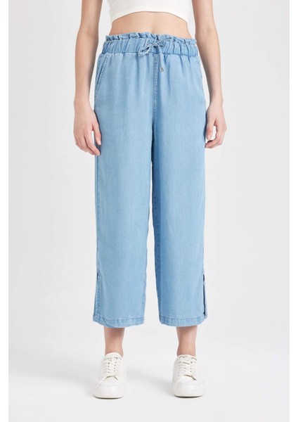 Culotte Yüksek Bel Kısa Geniş Paça Yırtmaçlı Jean Pantolon B5200AX24SM