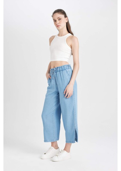 Culotte Yüksek Bel Kısa Geniş Paça Yırtmaçlı Jean Pantolon B5200AX24SM