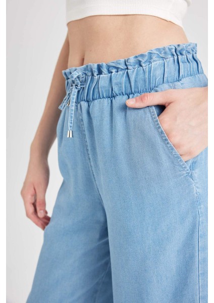 Culotte Yüksek Bel Kısa Geniş Paça Yırtmaçlı Jean Pantolon B5200AX24SM