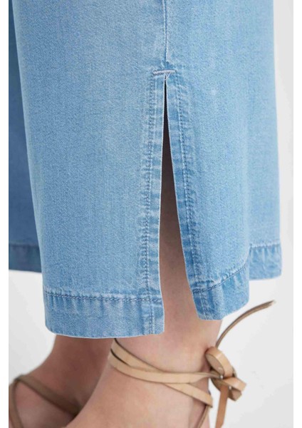 Culotte Yüksek Bel Kısa Geniş Paça Yırtmaçlı Jean Pantolon B5200AX24SM