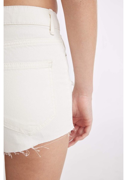 Yüksek Bel Kesik Uçlu Paça Jean Şort C0667AX24HS