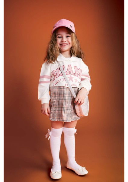 Kız Bebek Kareli Pileli Flanel Etek