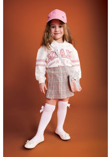 Kız Bebek Kareli Pileli Flanel Etek