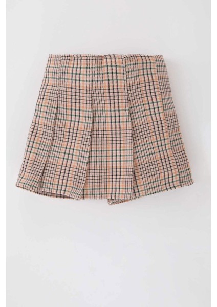 Kız Bebek Kareli Pileli Flanel Etek